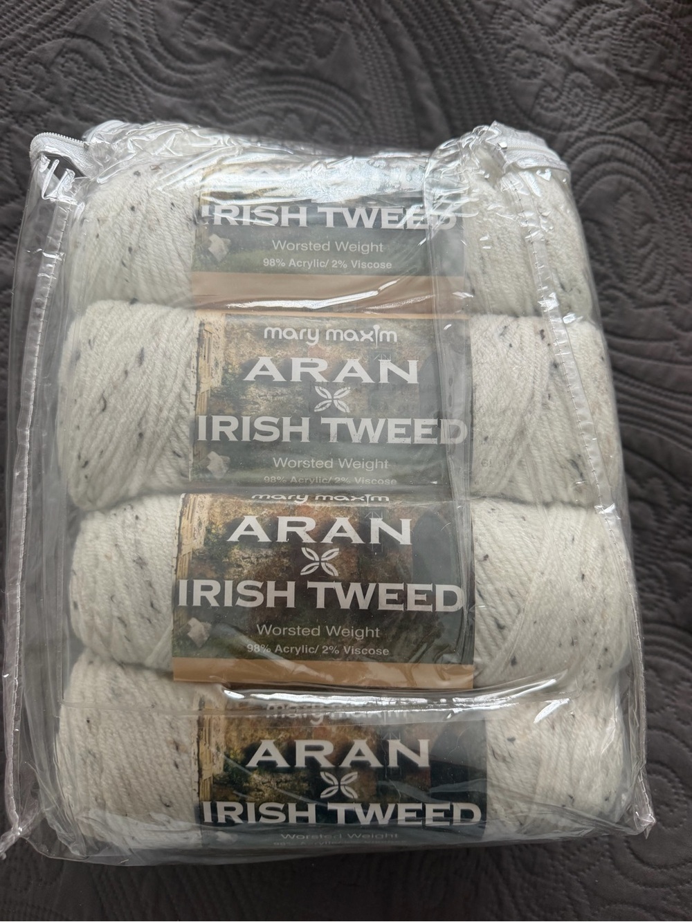 Mary Maxim lot of 7 Aran Irish Tweed Yarn - Cream Tweed